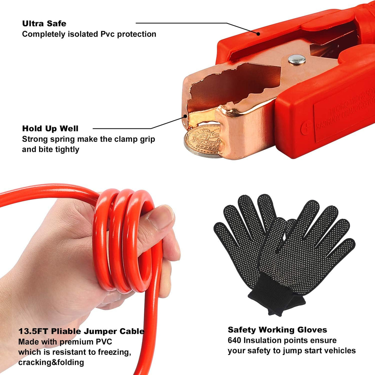 118 Pieces Car Emergency Kit with Jumper Cables, Air Compressor, Tow Strap, Hammer, Shovel N5894