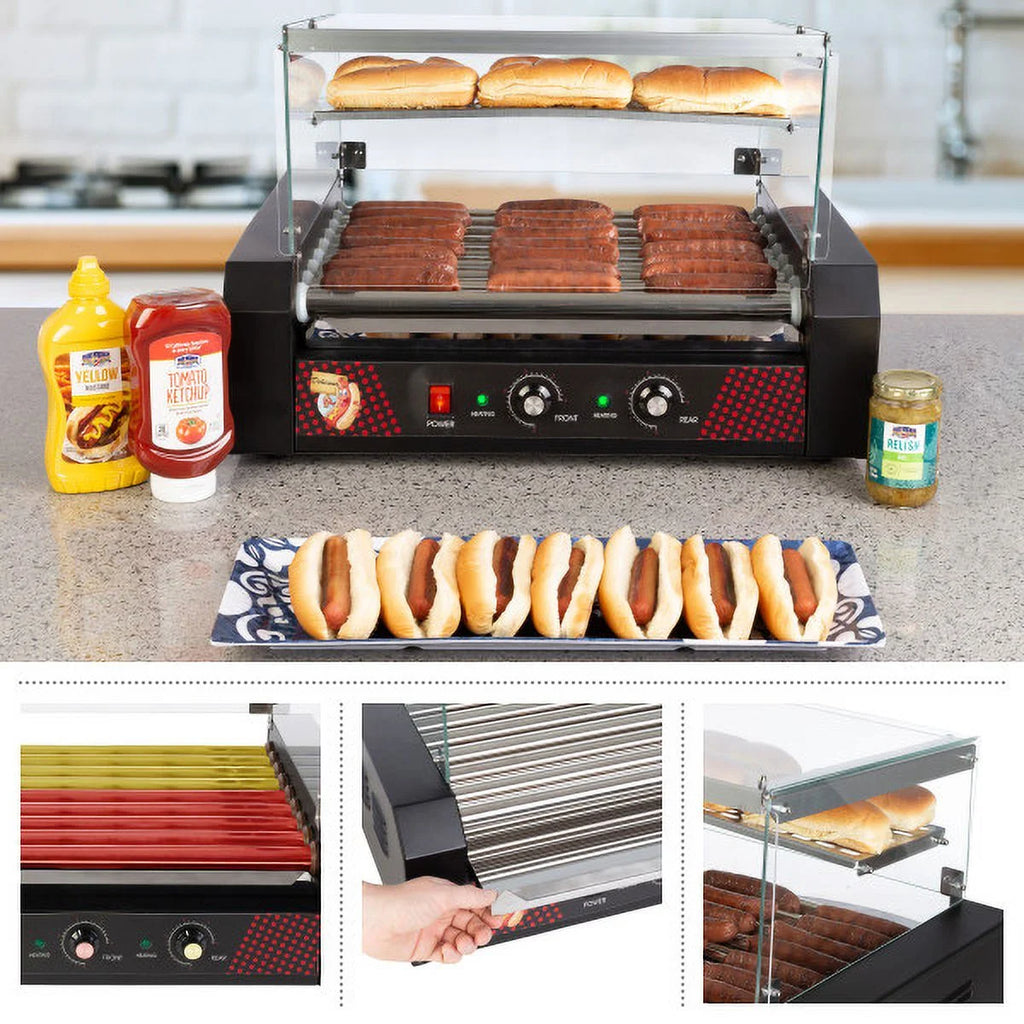 9-Roller Hot Dog Grill with Bun Warmer and Cover U1306