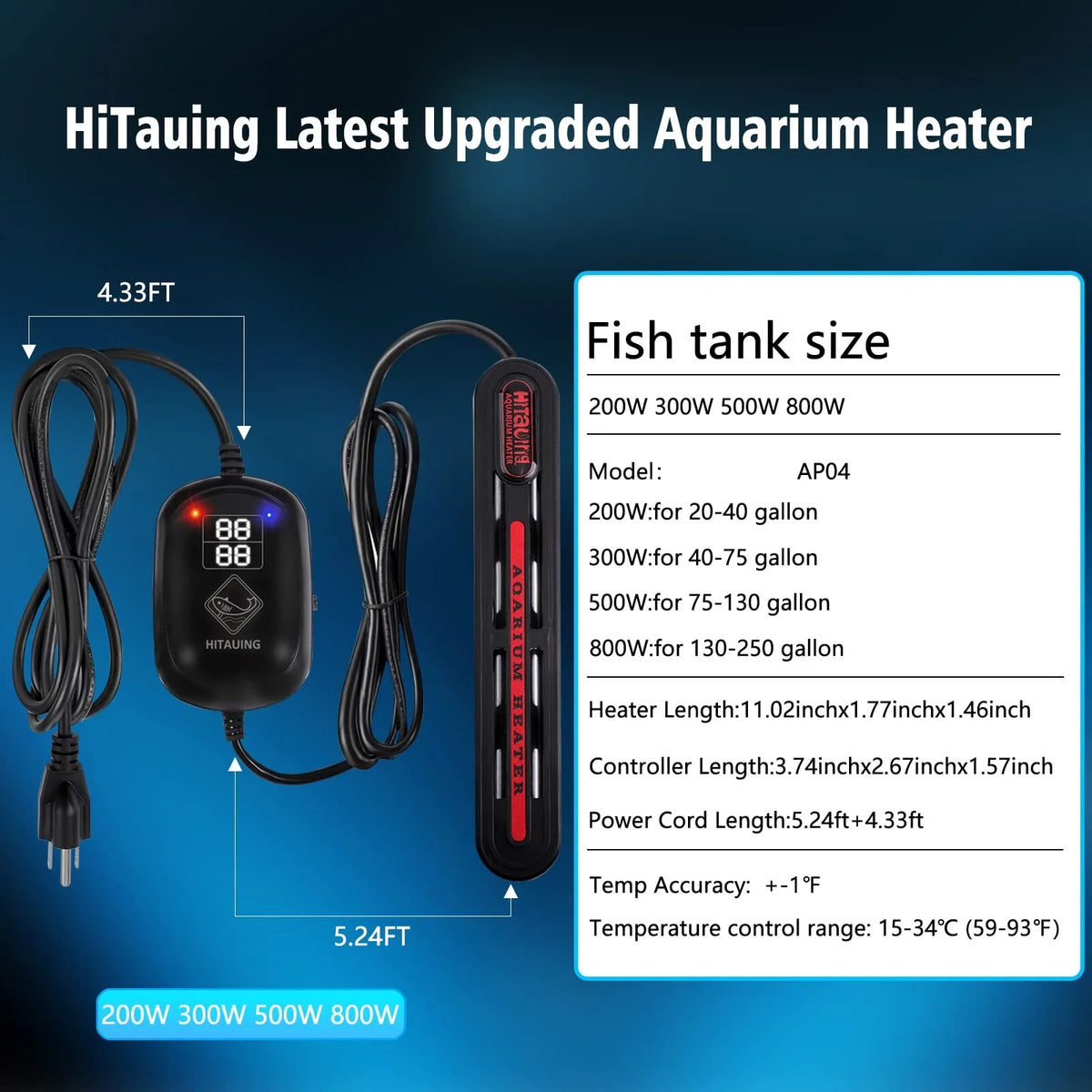 200W/300W/500W Submersible Aquarium Heater F497