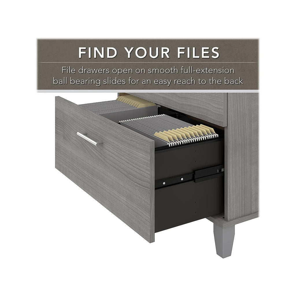 Gray Engineered Wood Office Desk with File Cabinet & Bookcase S28191