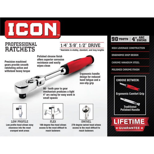 1/4 in. Drive Flex Head Ratchet Y89462