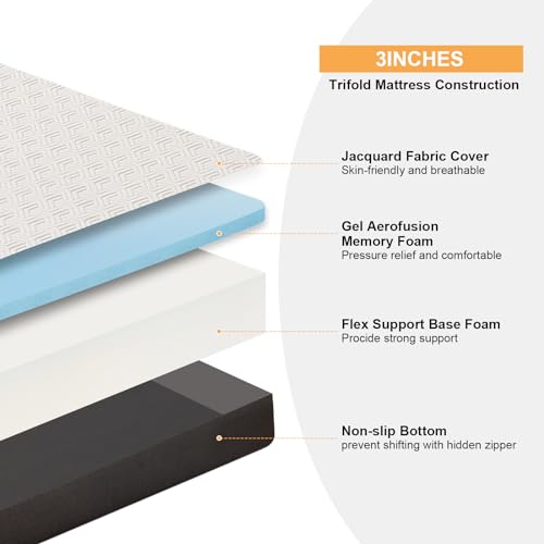 3 Inch Tri-folding Memory Foam Mattress with Washable Cover Y7888
