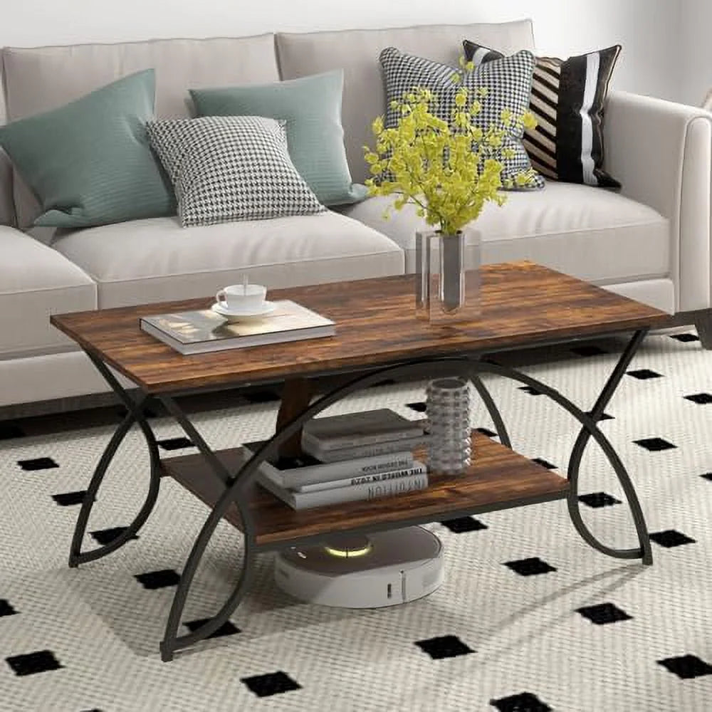 2-Tier Rectangular Faux Marble Coffee Table P838209