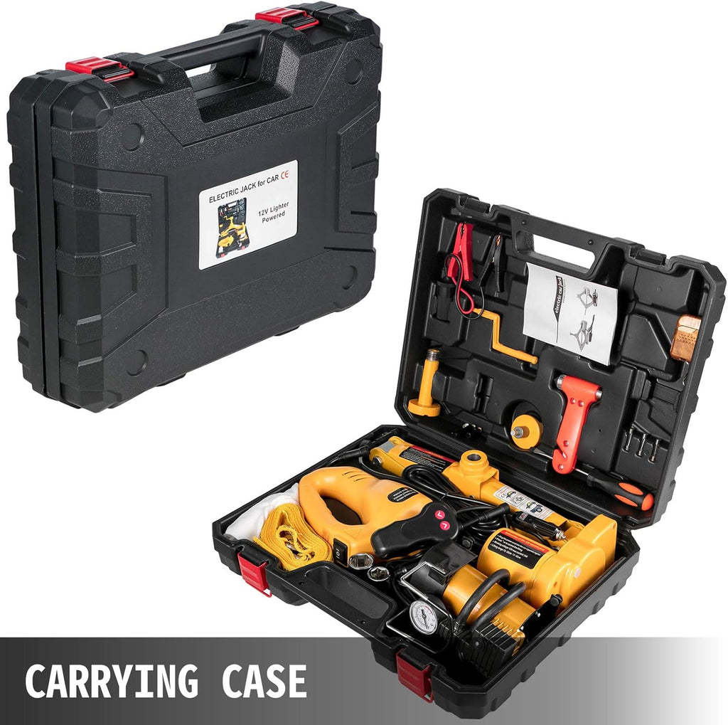 Electric Car Jack 3 Ton 6600LBS 12V DC with Electric Impact Wrench and Inflator Pump E1562