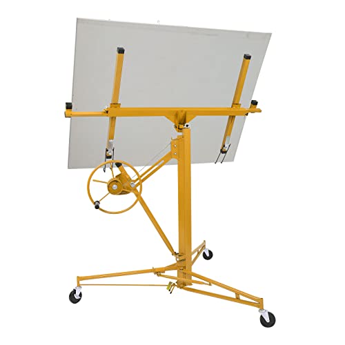 16 FT Drywall Lift Panel Rolling Hoist Jack Lifter Sheetrock with Adjustable Telescopic Arm, Yellow K763781