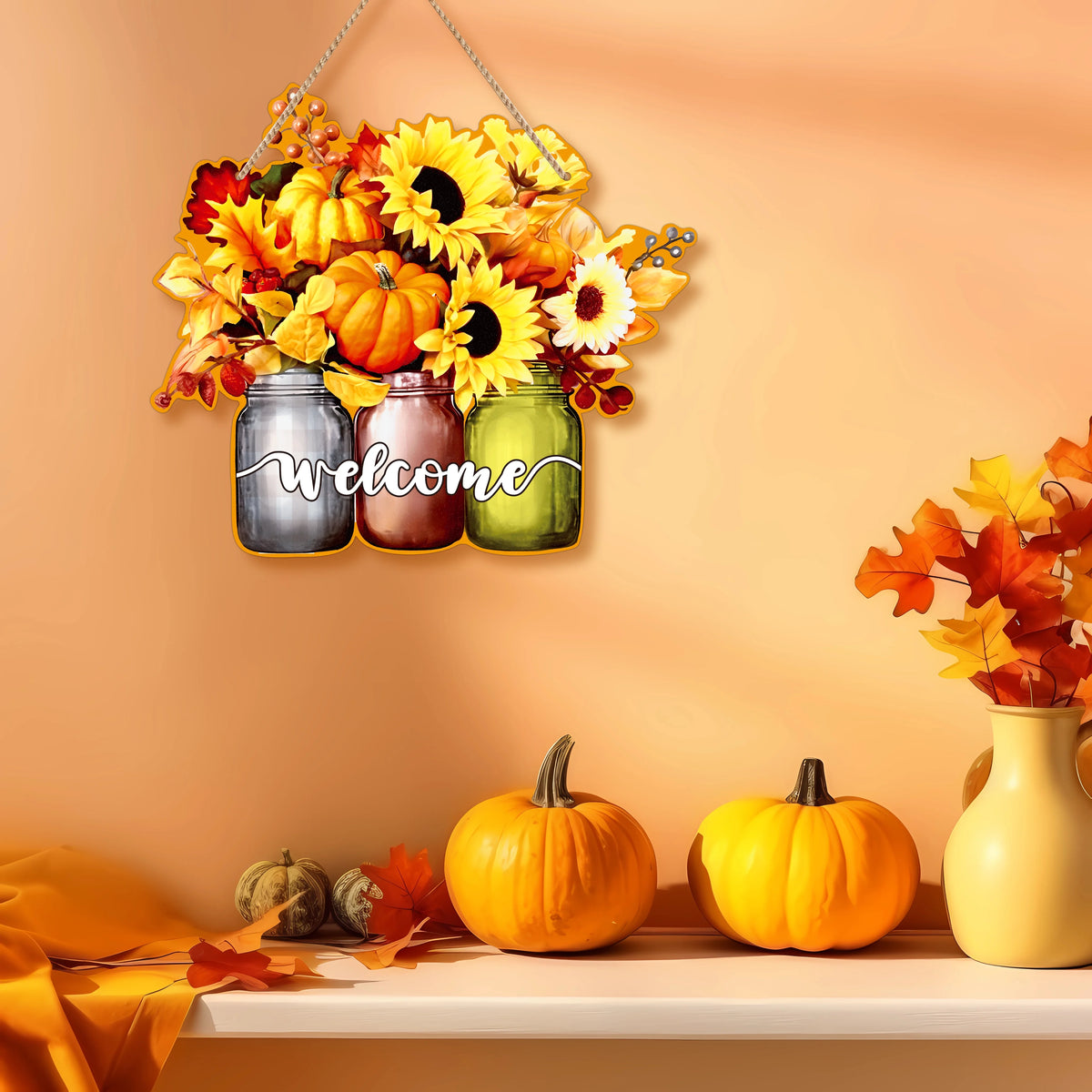 Autumn Fall Welcome Sign Wreath for Front Door Decorations K221
