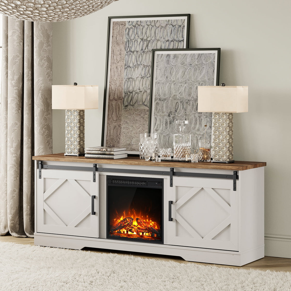 White Wood Fireplace TV Stand for TVs Up to 75 inch X391379