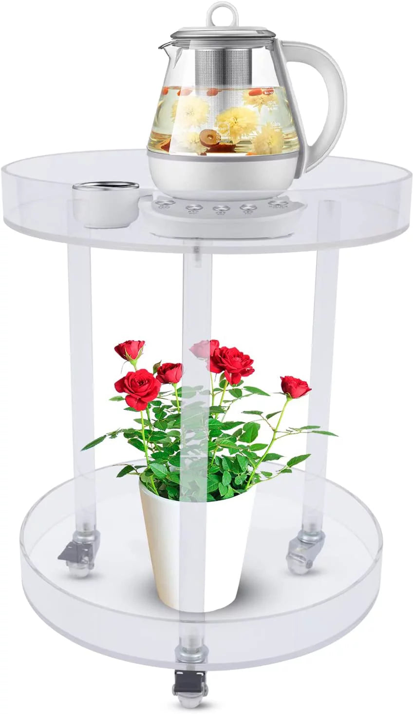 2 Tier Clear Acrylic Round Side Table with Wheels T51717