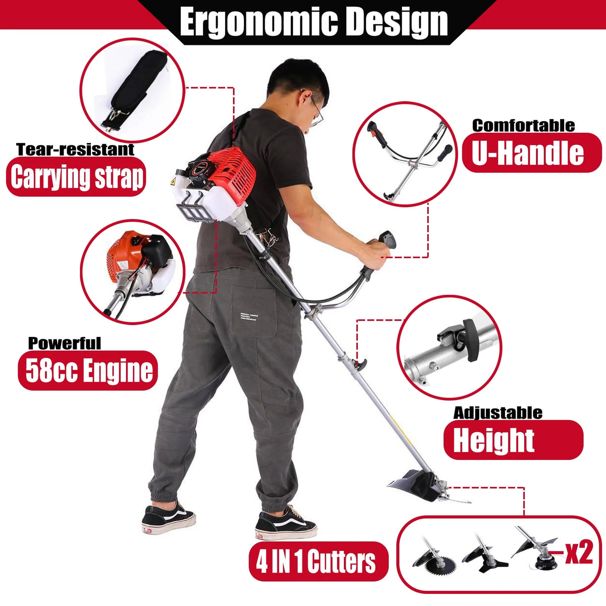 58CC Gas String Trimmer with 4 Detachable Heads W293607