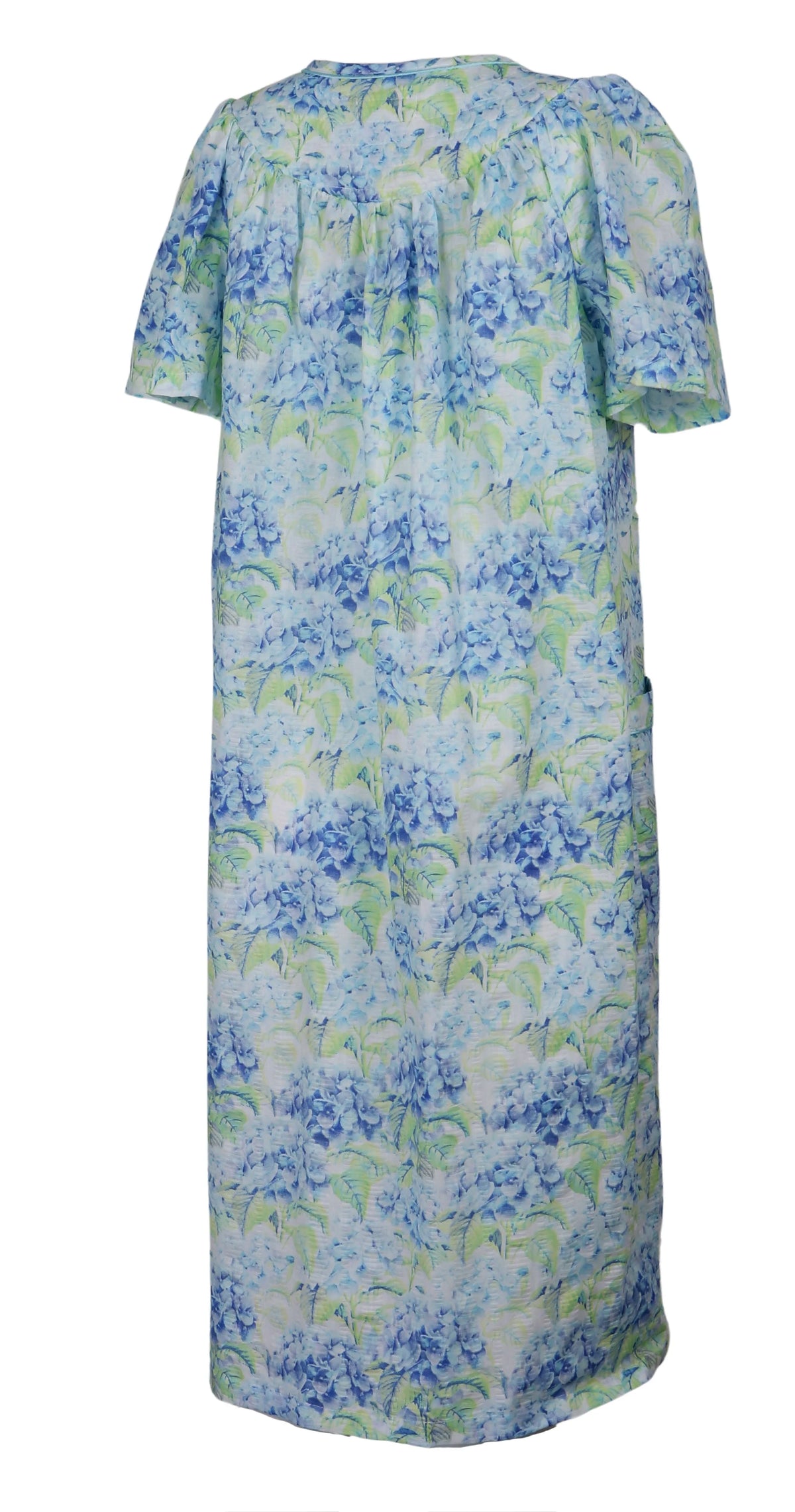 Blue Hydrangea Snap-Front Duster Robe With Pockets Z285