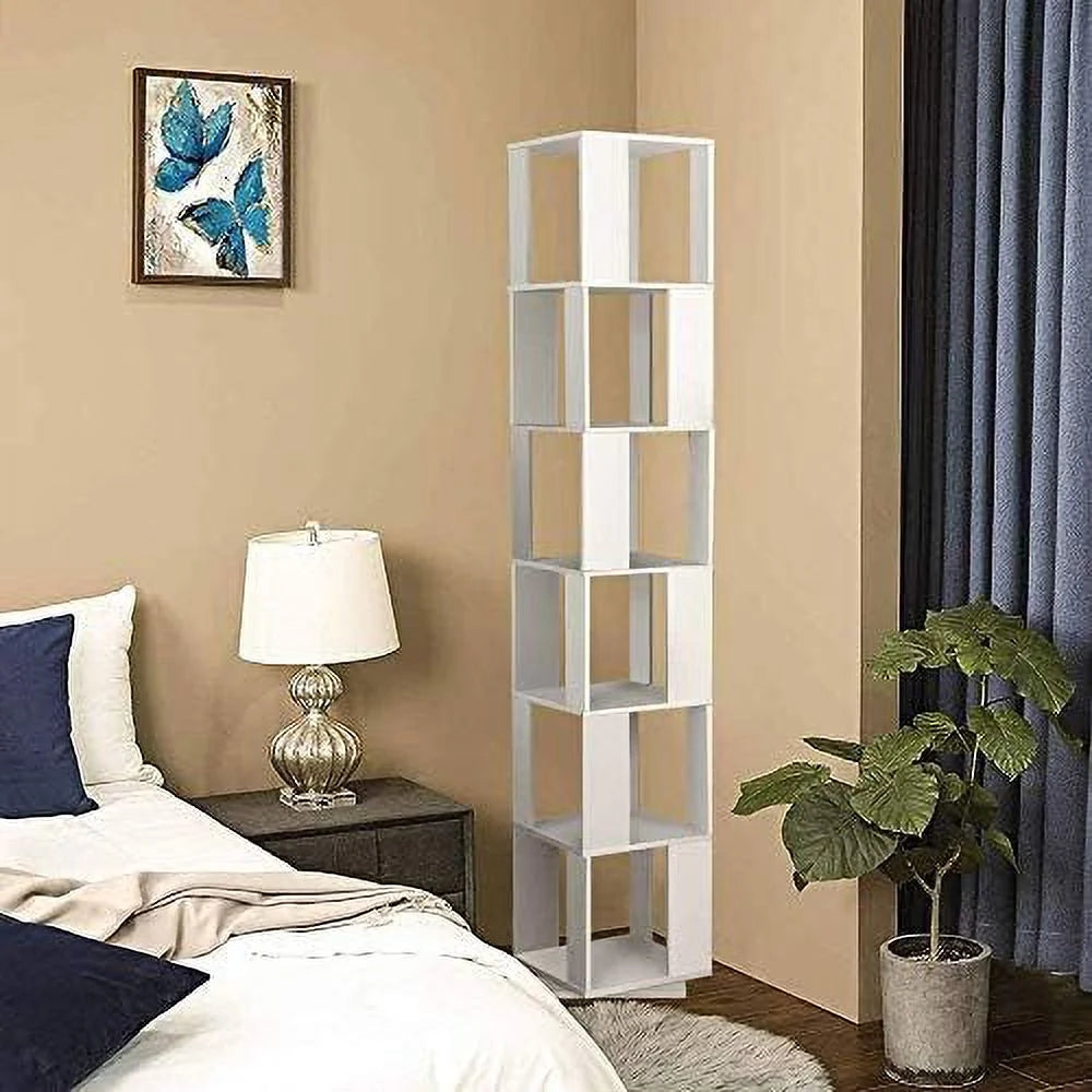 Blue 6 Tier Wooden Rotating Bookshelf Q3414