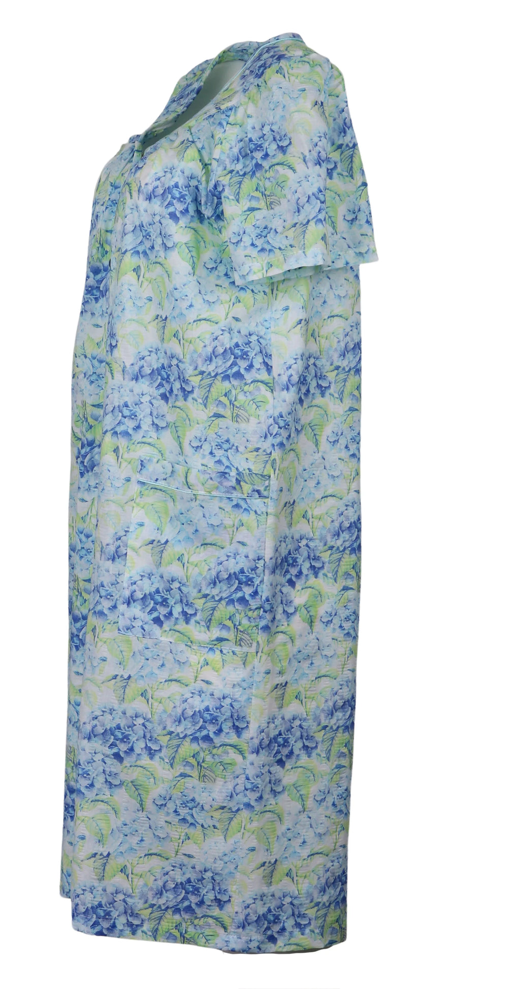 Blue Hydrangea Snap-Front Duster Robe With Pockets Z285