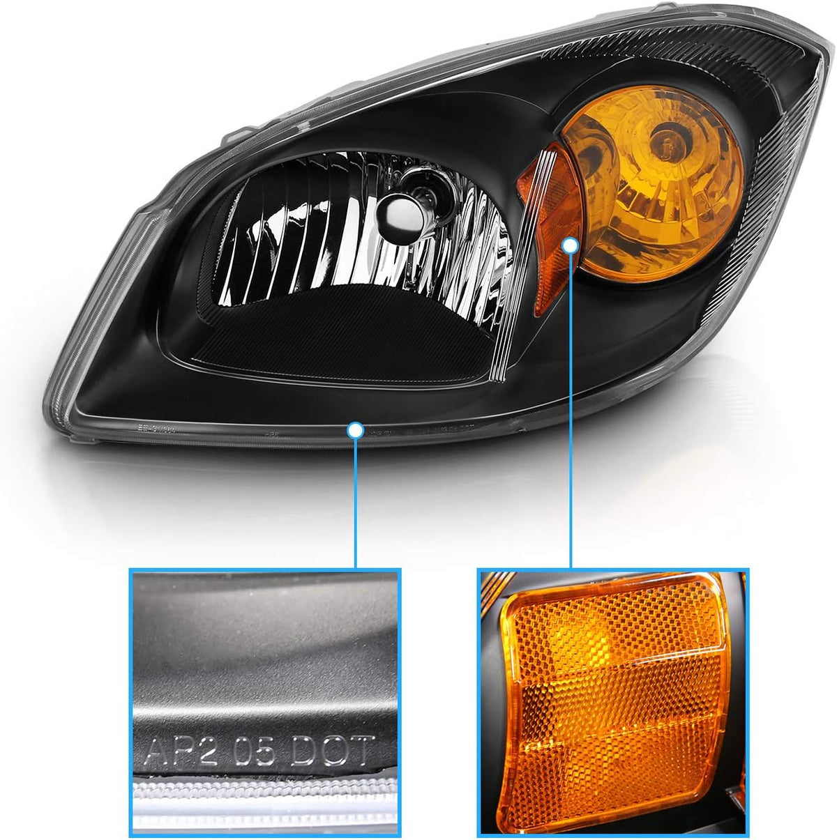Black Replacement Headlights Set for Chevy Cobalt U130