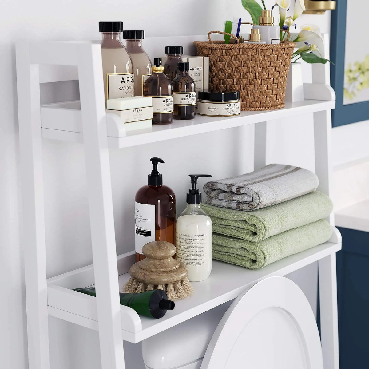2-Tier White Over the Toilet Bathroom Shelf P807369