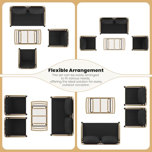 4 Piece Wicker Patio Furniture Set with Cushion and Pillow W915