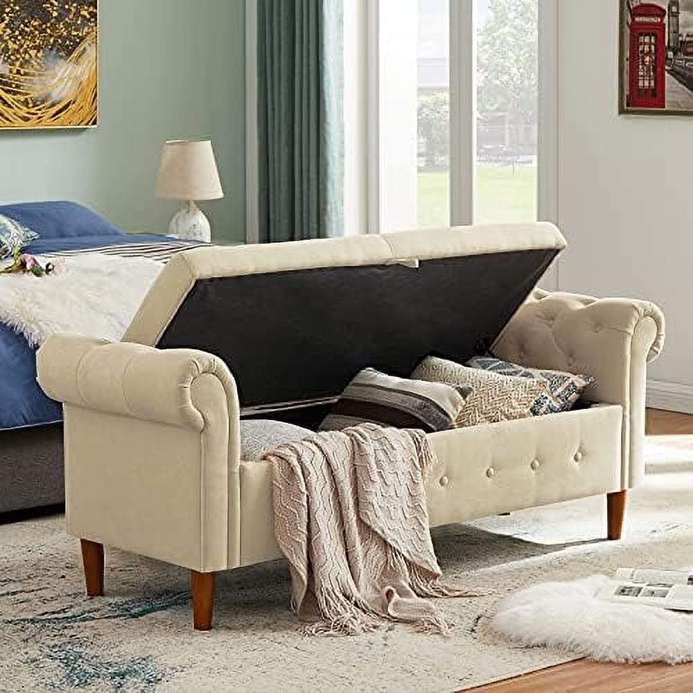 Velvet Tufted Ottoman Sofa Stool Bench with Pillow V347955
