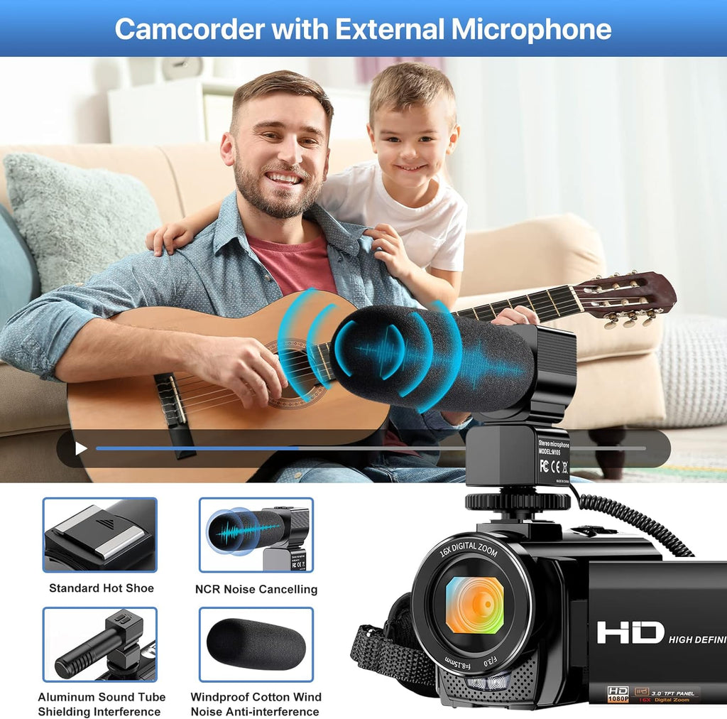 FHD 1080P 24.0MP 3.0 Inch 270 Degree Rotation Screen 16X Digital Zoom Camcorder with Microphone, Remote Control and 2 Batteries S17984