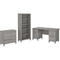Gray Engineered Wood Office Desk with File Cabinet & Bookcase S28191