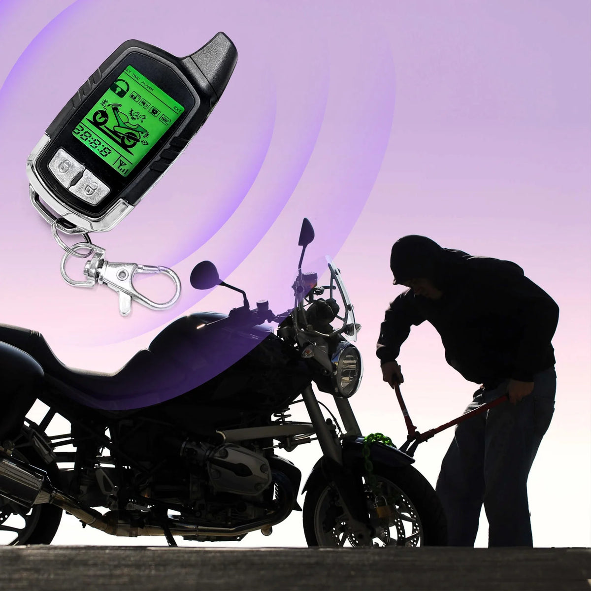 2 Way Motorcycle Alarm Pager Remote Engine Start I801026