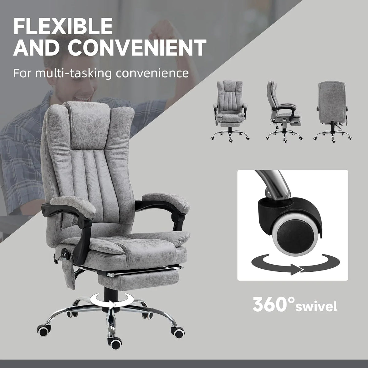 Gray Microfiber High Back Office Chair with Massage and Footrest M561811