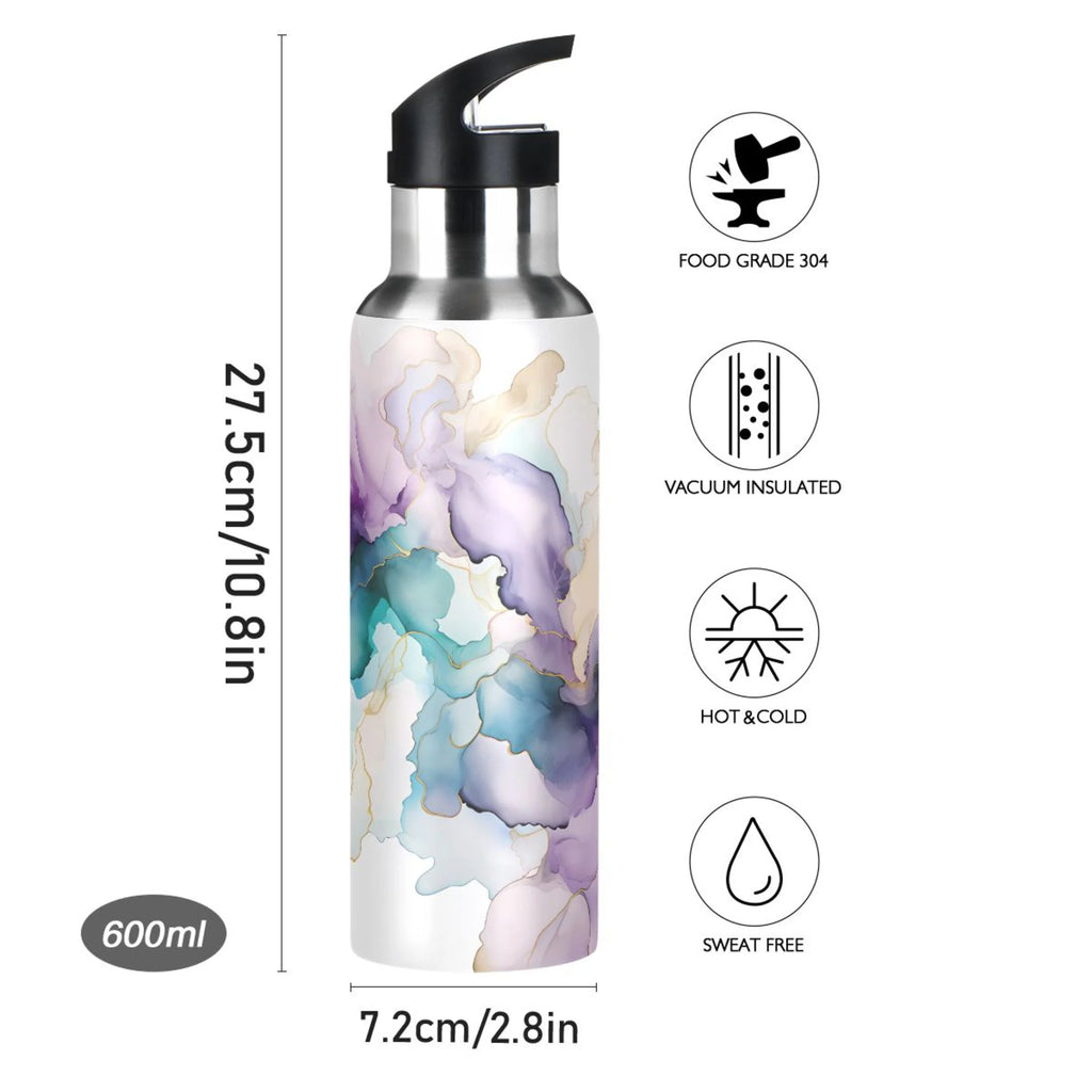 Blue Purple Golden Marble Stainless Steel Insulated Water Bottle W976