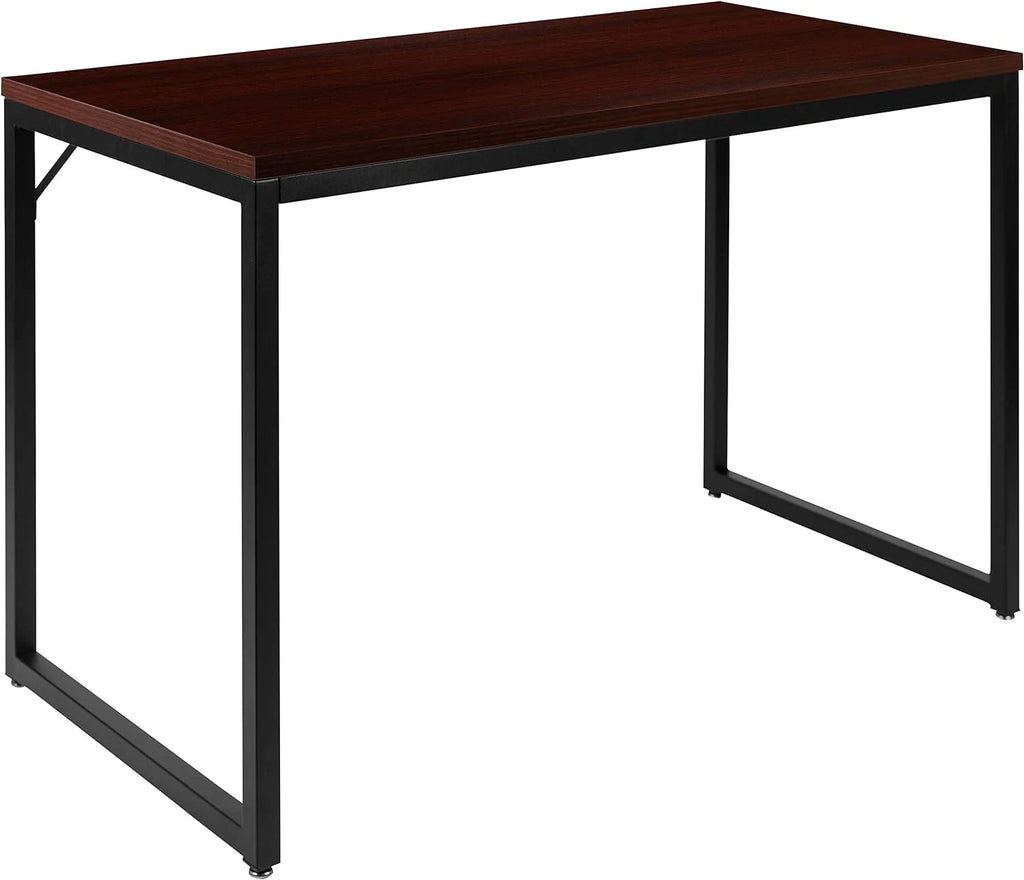 47 Inch Computer Desk with Red Mahogany Wood Grain Finish P377
