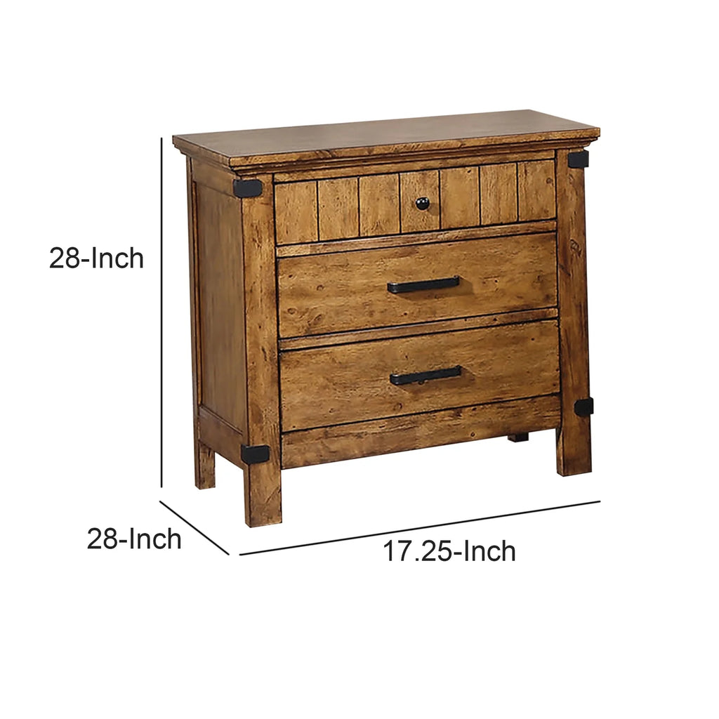 Wooden Nightstand With 3 Drawers Y567