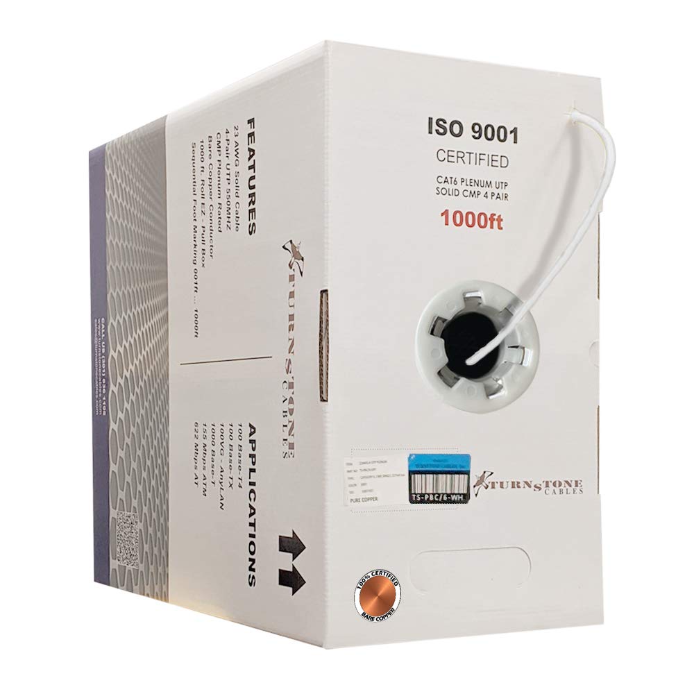Cat6 Plenum 1000ft 23AWG Bare Copper UTP Bulk Ethernet Cable H5568