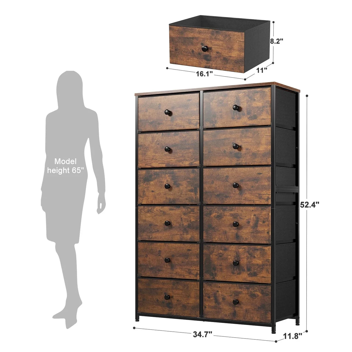 Black 12 Drawer Fabric Dresser M592562