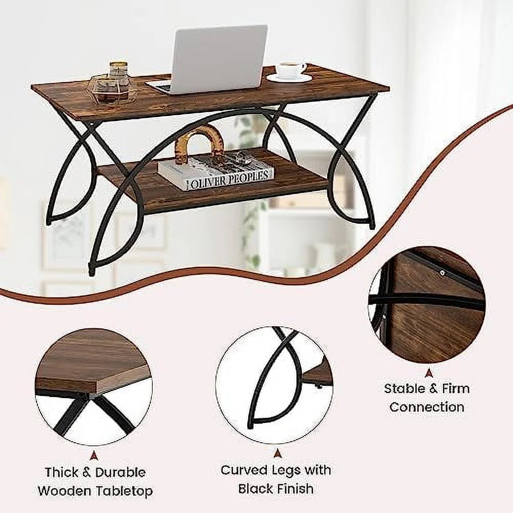 2-Tier Rectangular Faux Marble Coffee Table P838209