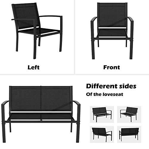4 Pieces Patio Furniture Set with Glass Coffee Table, Black Q283