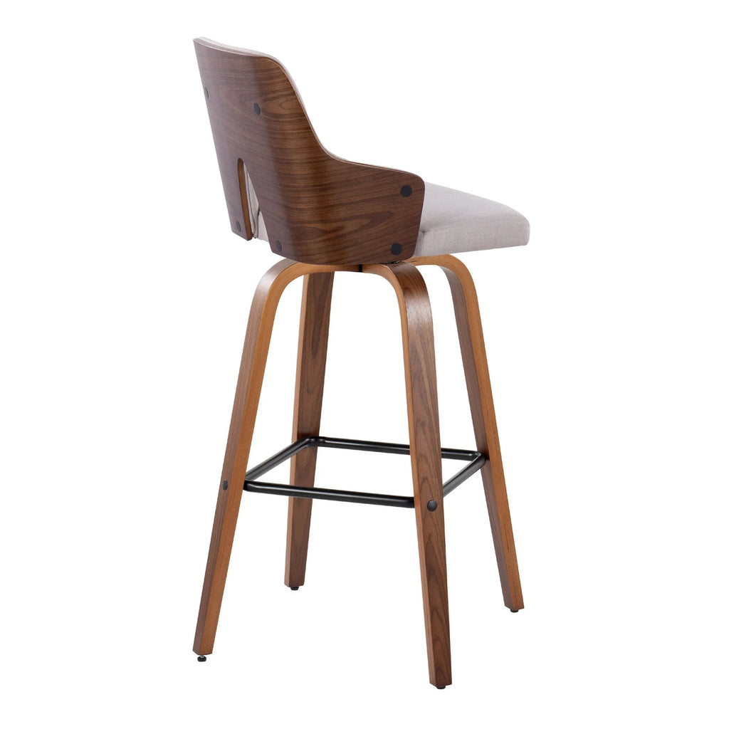 Walnut Wood Beige Fabric Swivel Barstool Set of 2 A43201