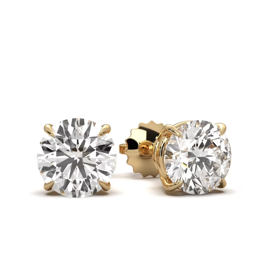 14K Solid Yellow Gold 2ct Lab Grown Diamond Solitaire Stud Earrings C373