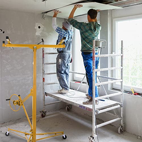 16 FT Drywall Lift Panel Rolling Hoist Jack Lifter Sheetrock with Adjustable Telescopic Arm, Yellow K763781