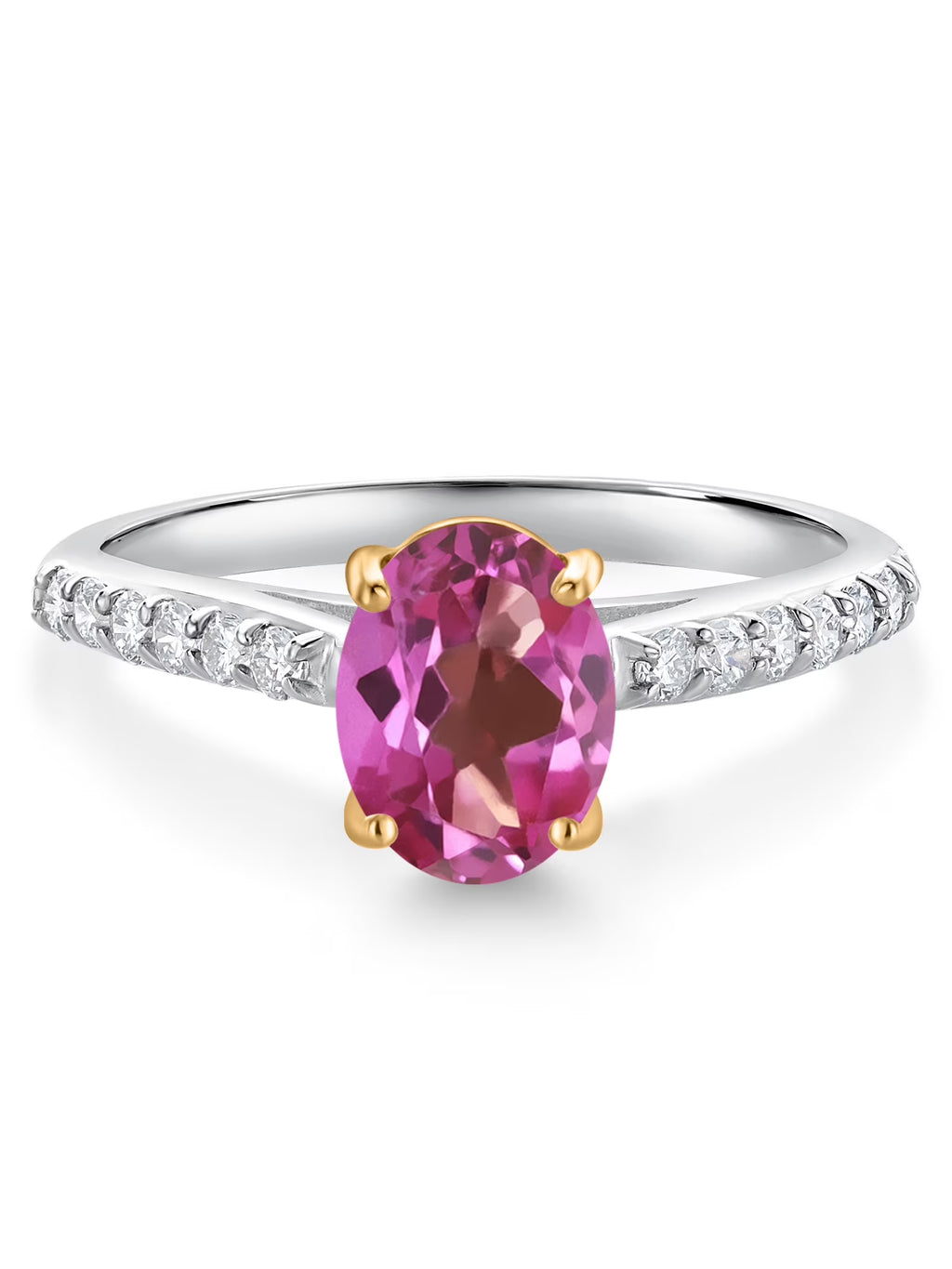 10K Yellow and White Gold Pink Mystic Topaz and White Lab Grown Diamond Engagement Ring (1.48 Cttw, Oval 8X6MM) B4242