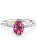 10K Yellow and White Gold Pink Mystic Topaz and White Lab Grown Diamond Engagement Ring (1.48 Cttw, Oval 8X6MM) B4242