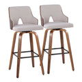 Walnut Wood Beige Fabric Swivel Barstool Set of 2 A43201