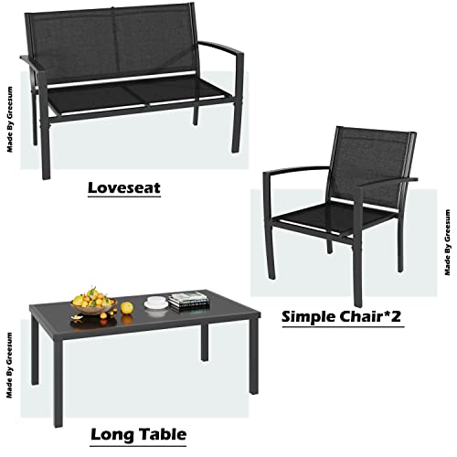 4 Pieces Patio Furniture Set with Glass Coffee Table, Black Q283