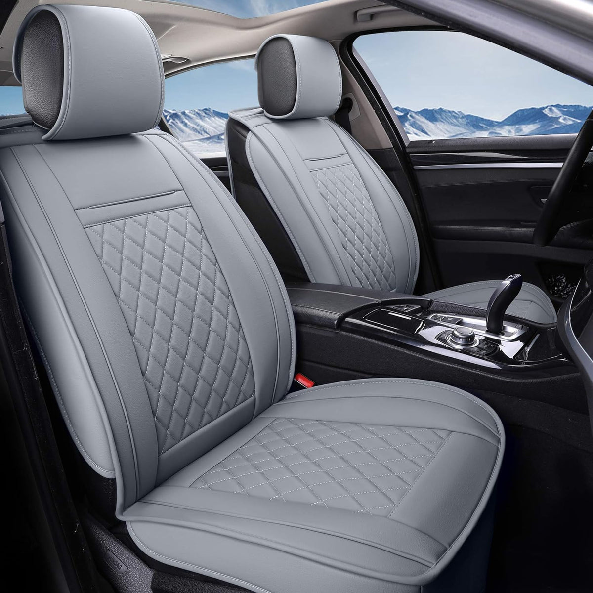 Grey Grid Full Set Car Seat Cover Z99444