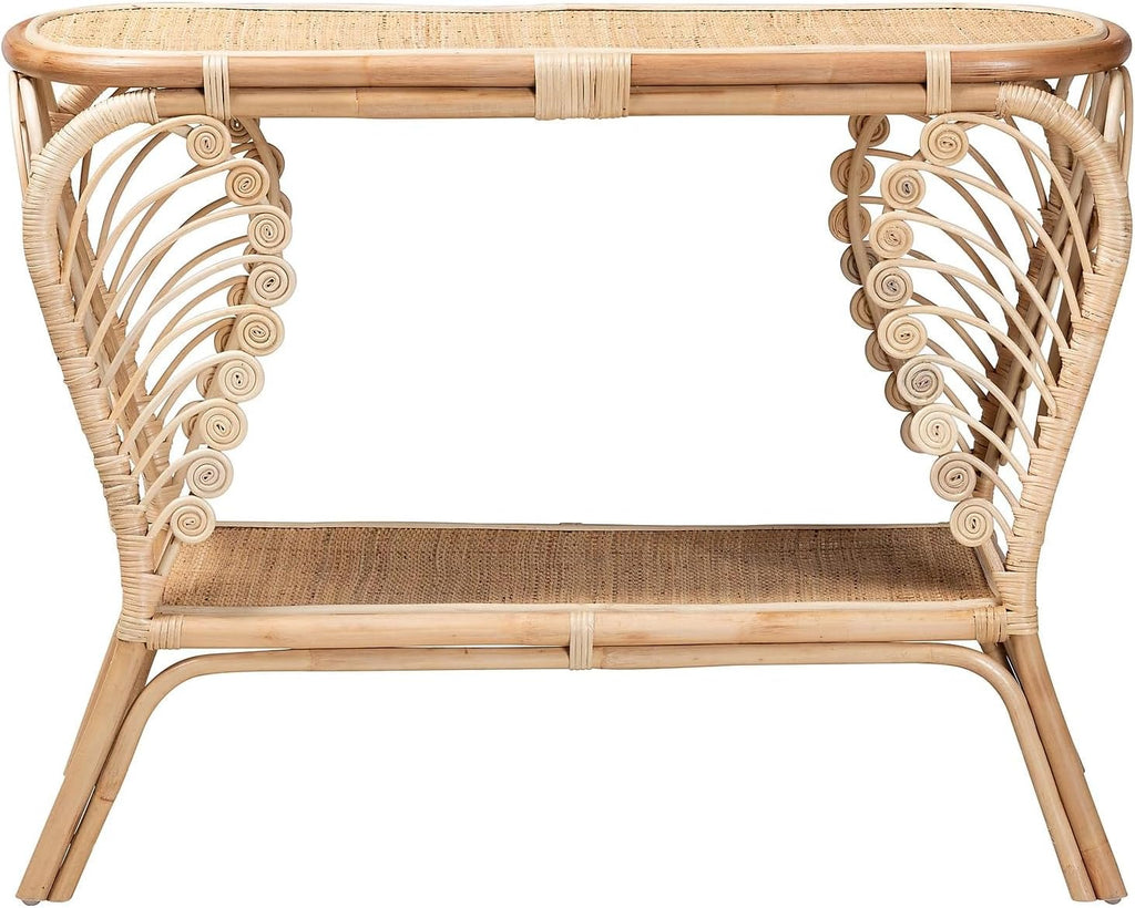 Natural Brown Rattan 2-Tier Console Table V38234