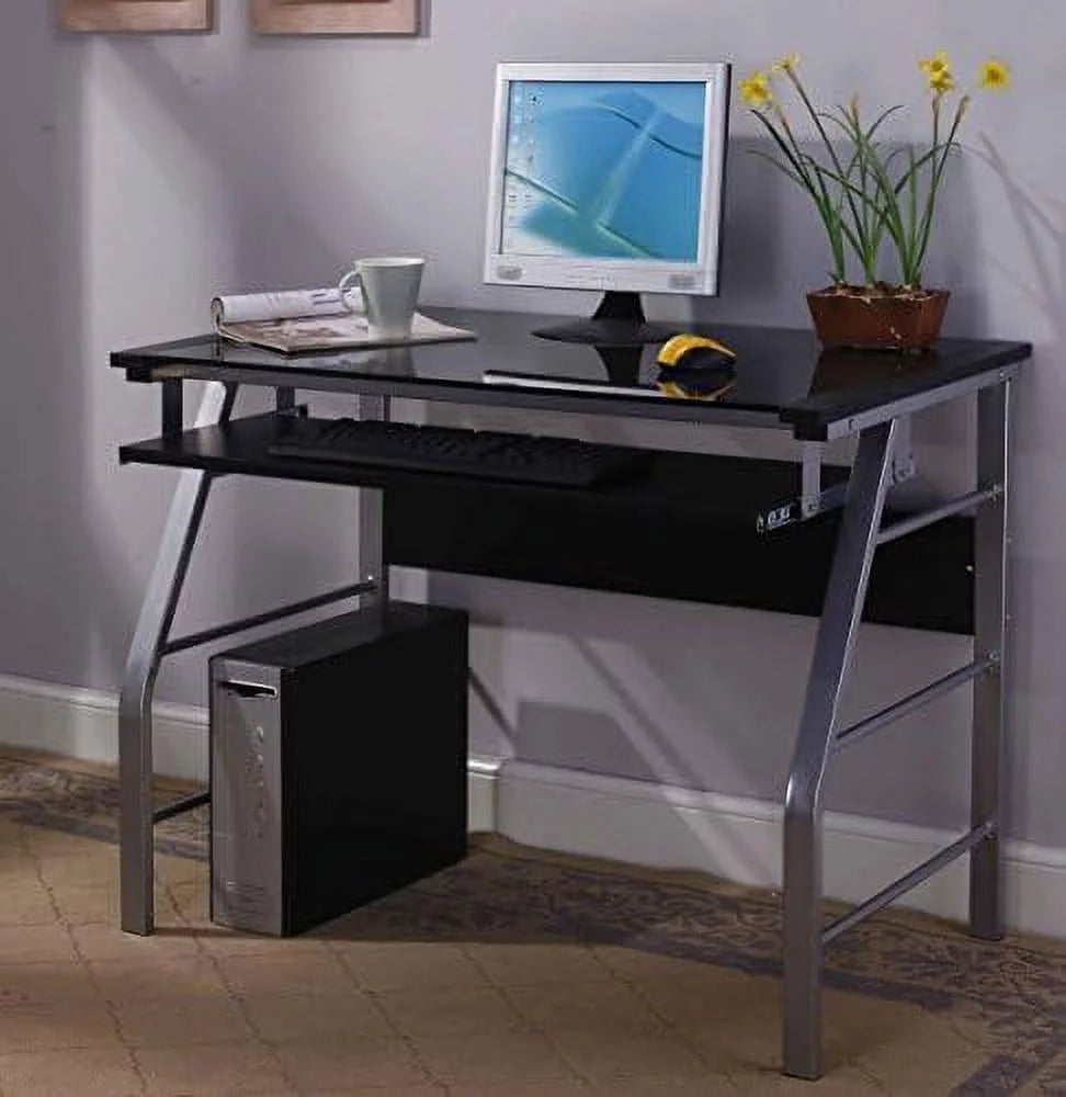 Glass and Metal Computer Workstation Desk C238