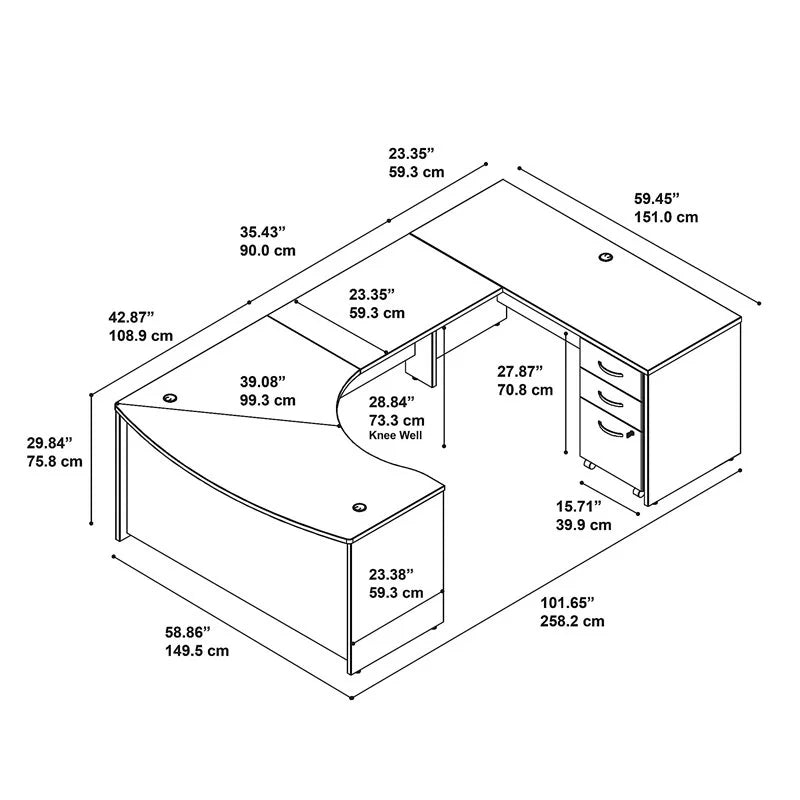 U-Shaped Desk with Mobile File Cabinet Y39224