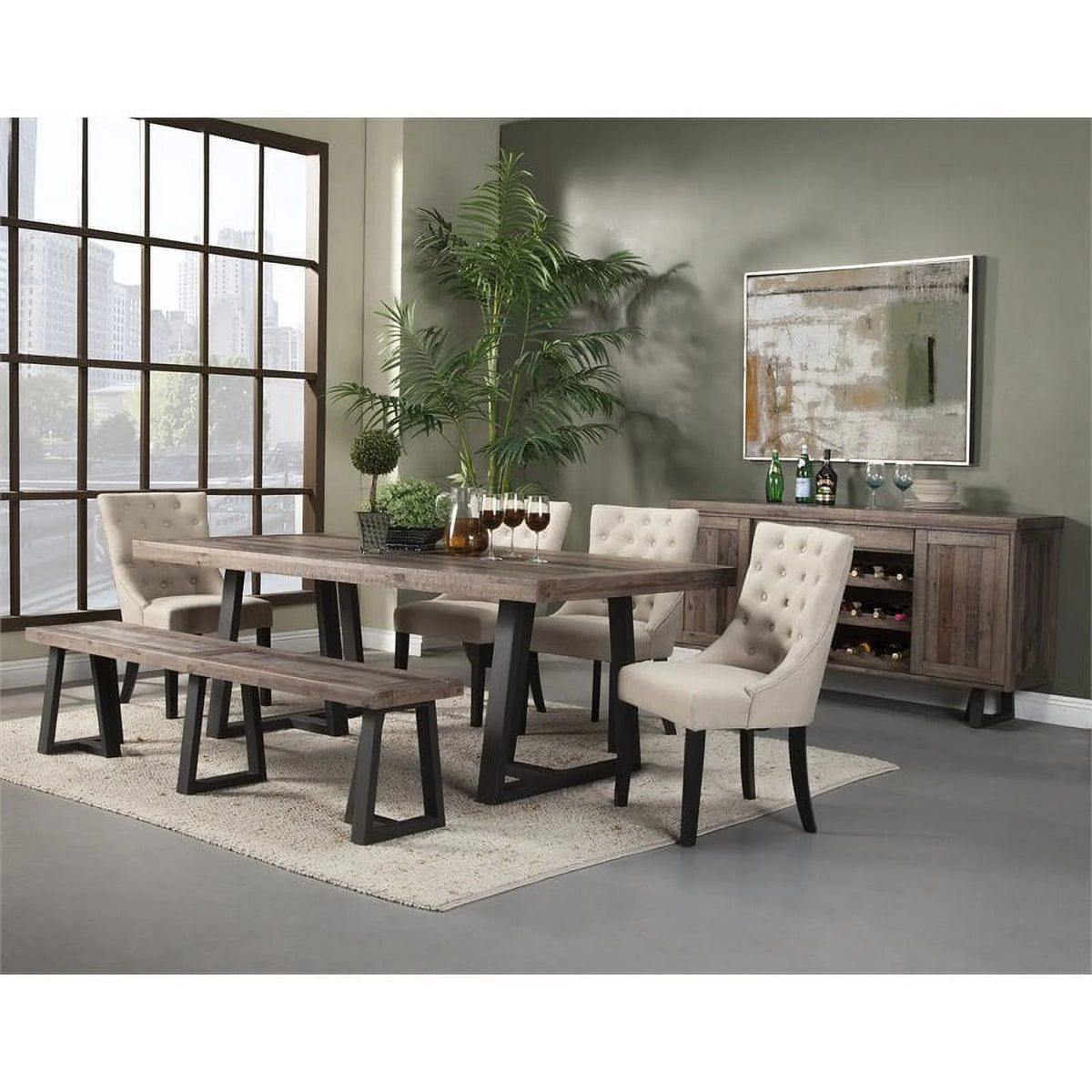 4 Piece Dining Table Side Chairs and Bench Set B901934