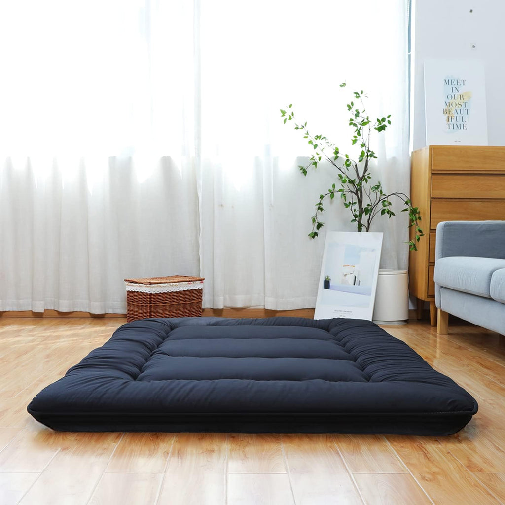 Japanese Foldable Futon Mattress with Washable Cover, Black Y97145
