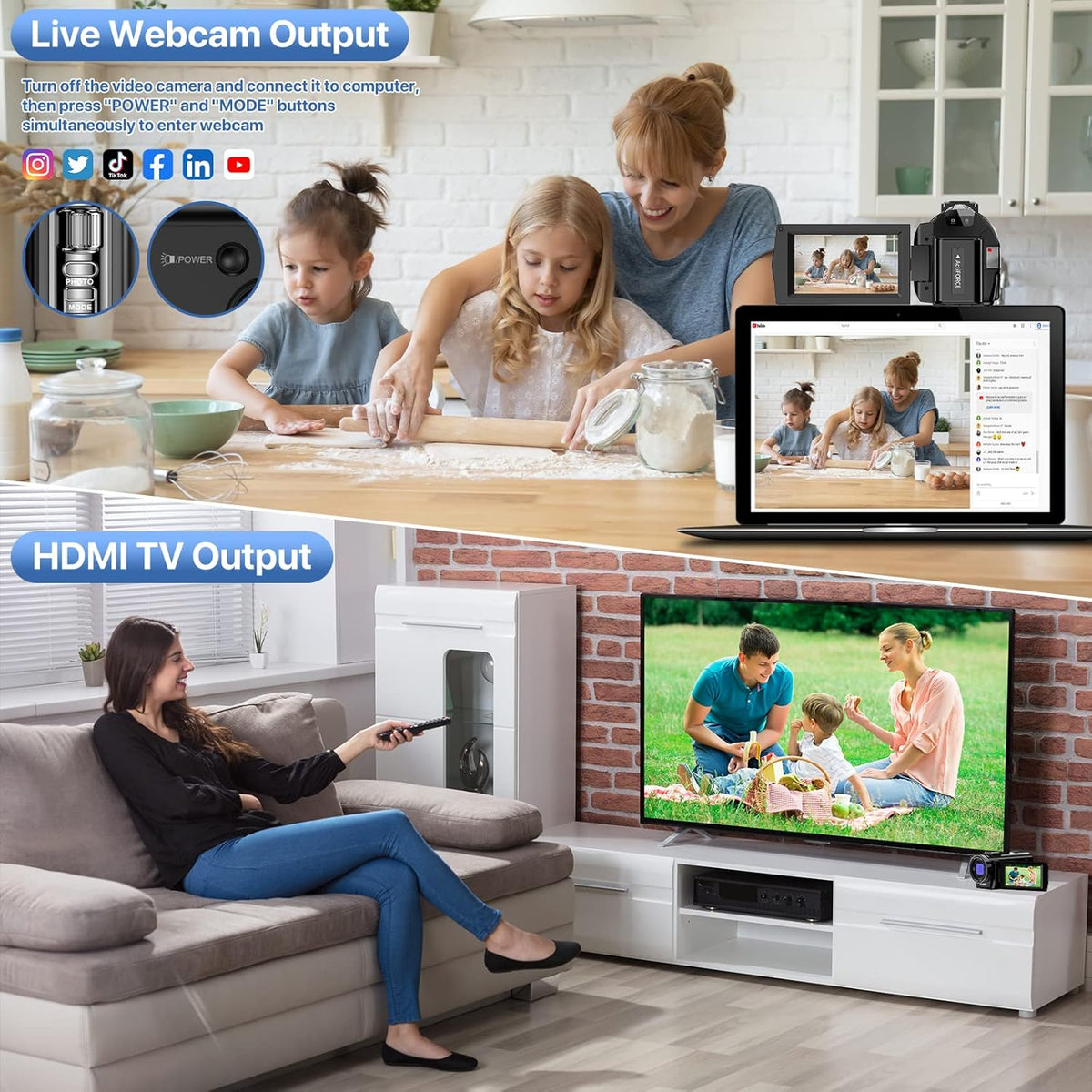 FHD 1080P 24.0MP 3.0 Inch 270 Degree Rotation Screen 16X Digital Zoom Camcorder with Microphone, Remote Control and 2 Batteries S17984