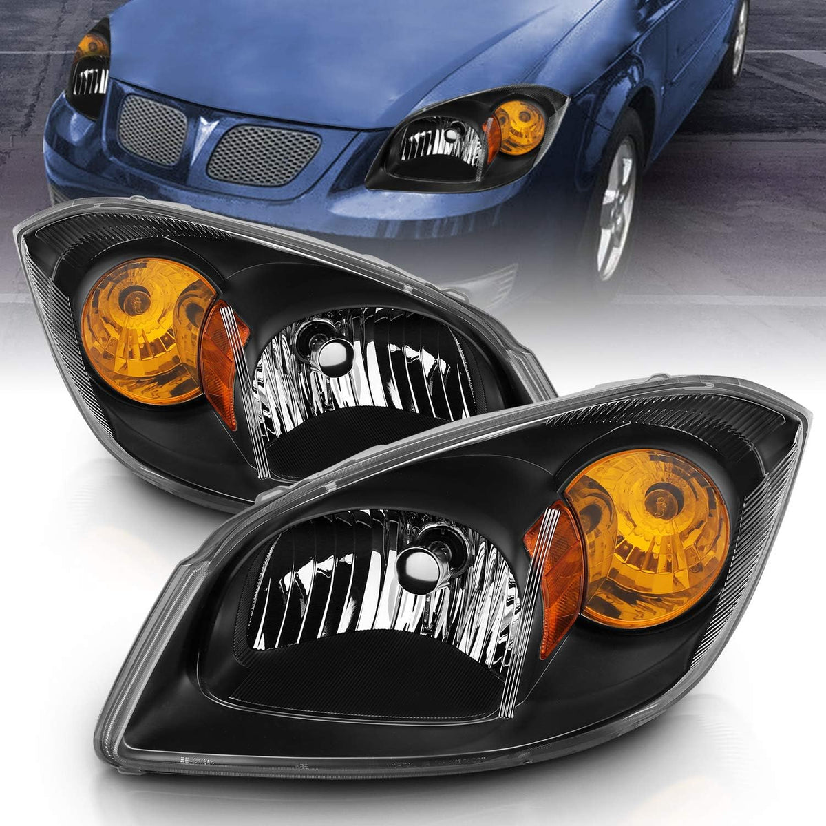 Black Replacement Headlights Set for Chevy Cobalt U130