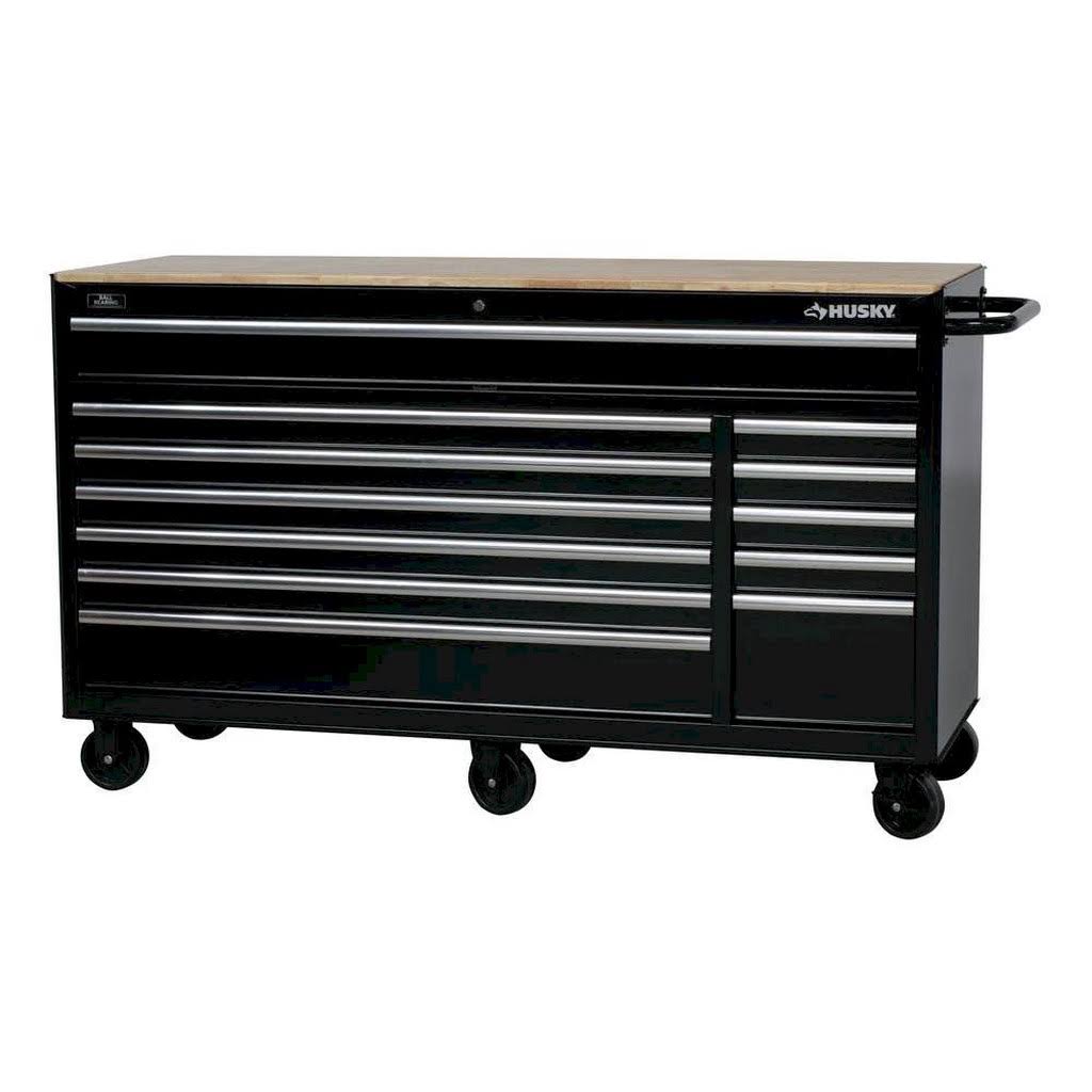 66 in. W 24 in. D 12-Drawer Heavy-Duty Mobile Workbench in Black W631
