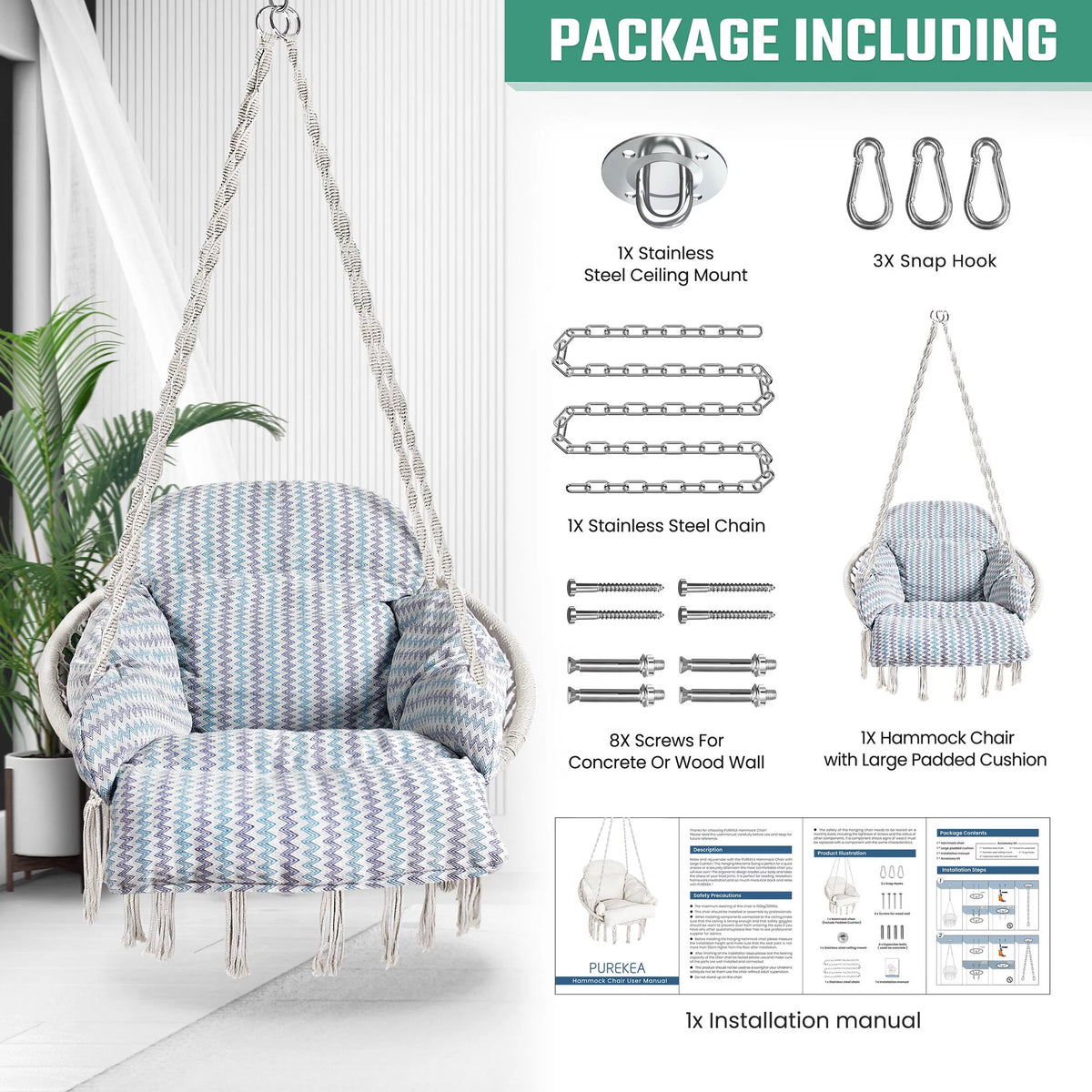 Hanging Hammock Swing Chair with Cushion Y140
