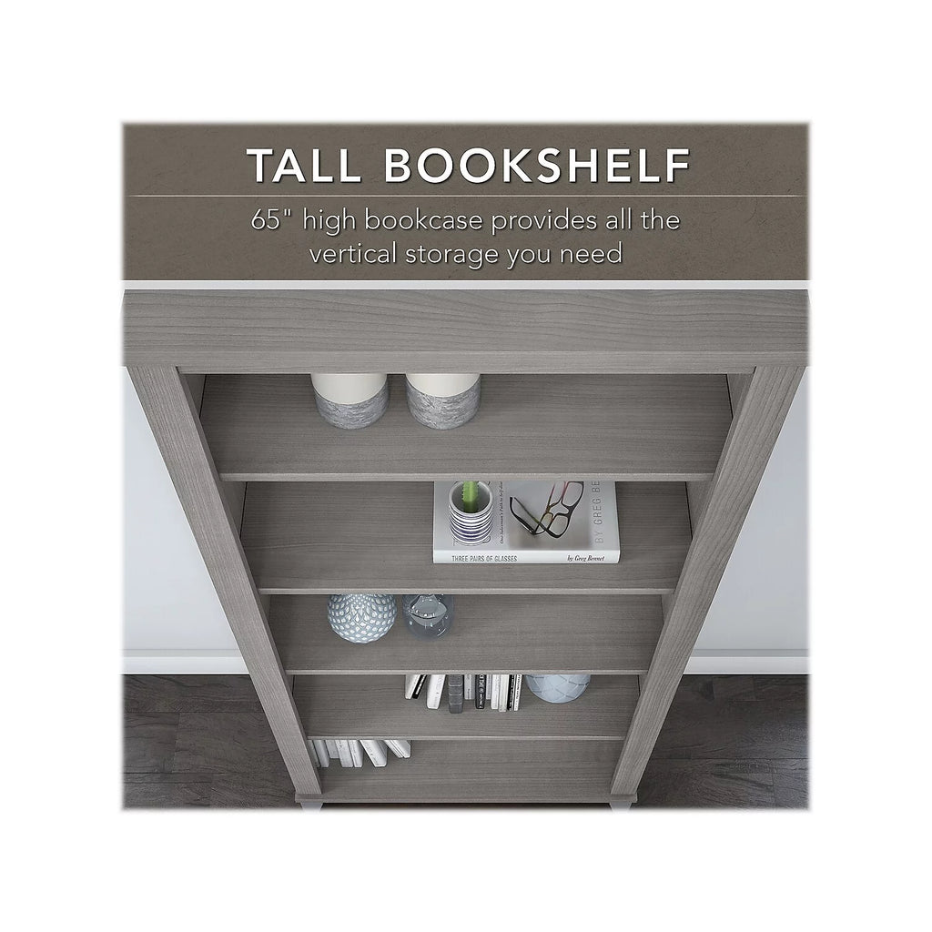 Gray Engineered Wood Office Desk with File Cabinet & Bookcase S28191