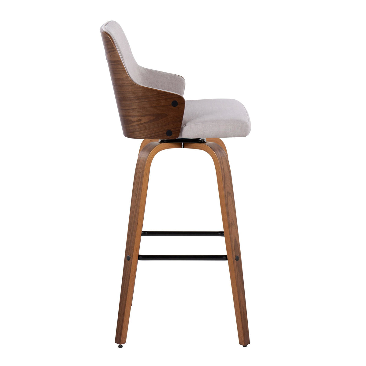 Walnut Wood Beige Fabric Swivel Barstool Set of 2 A43201